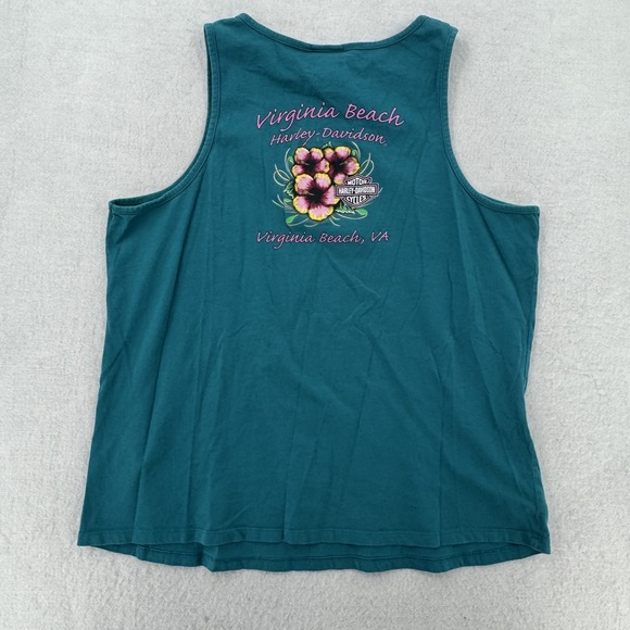 Harley-Davidson Shirt Womens 1X Teal Skull Graphic Tank Top Virginia Beach USA - Picture 2 of 7